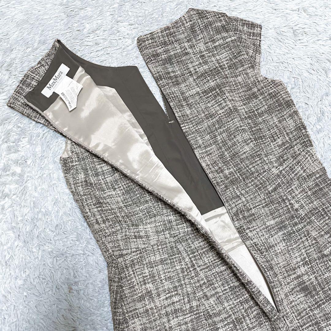 美品✨マックスマーラ 白タグ ツイード ワンピース44 XL相当 大きい