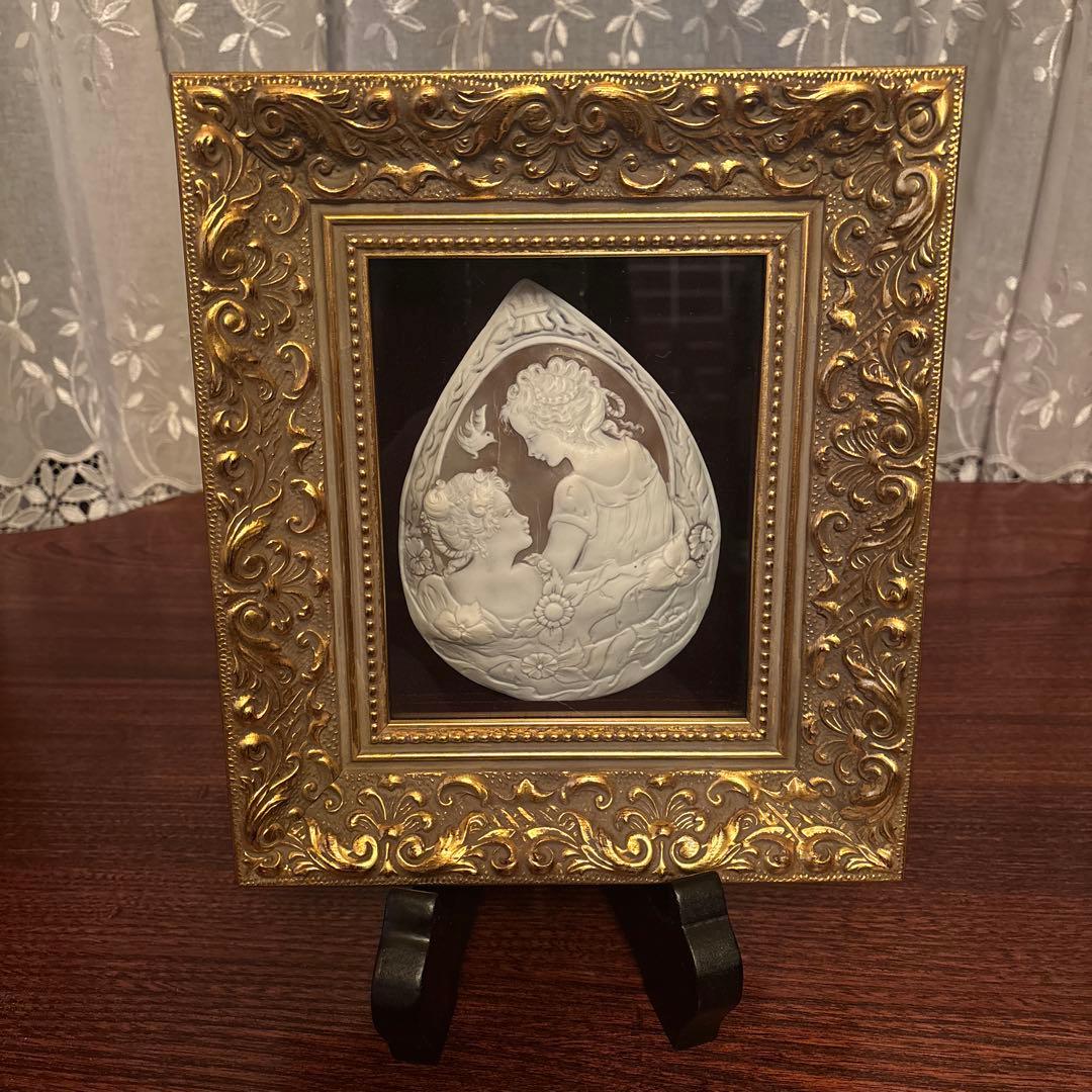 《美品》額装 カメオ 彫刻作品 伝統工芸品 額縁