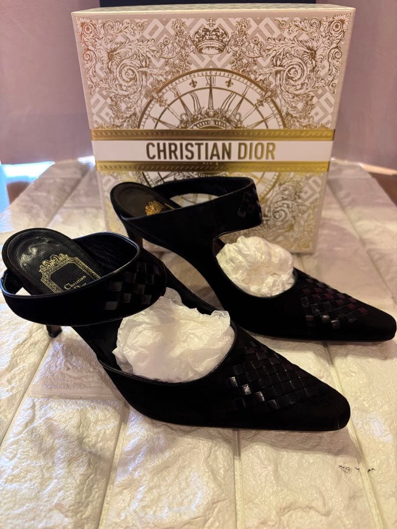 #美品Dior ブラック スエード ミュール ヒールパンプス#23.5cm