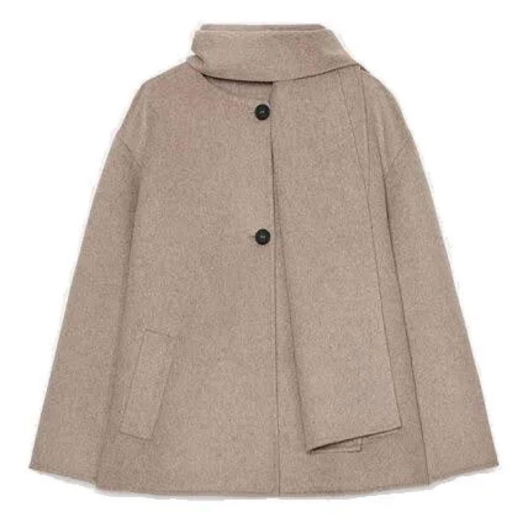 ZARAウールショートスカーフコート モカブラウンベージュグレージュ