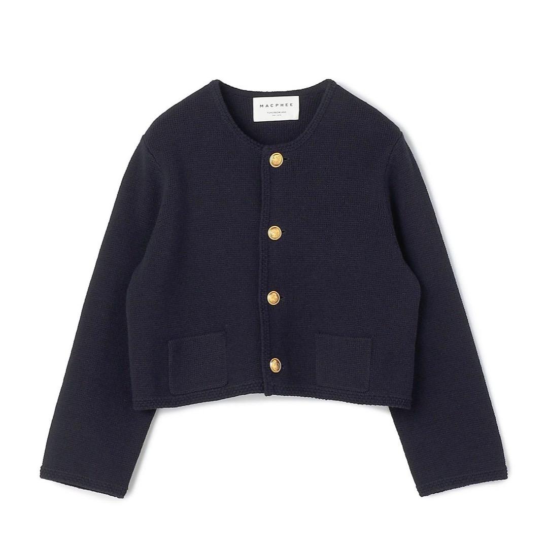 美品 MACPHEE ハーフミラノリブ クロップドカーディガン ネイビー 美品 マカフィー ハーフミラノリブ クロップドカーディガン ネイビー