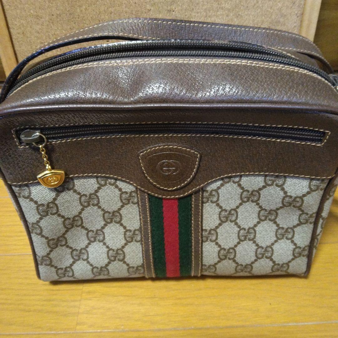 オールドグッチ　財布　バック 美品 オールドグッチ ☆ ヴィンテージ GG柄キャンバス レザー コンビ