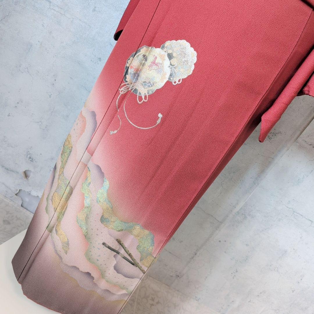 訪問着 フルセット 着物 正絹 赤 金 楽器 笛 バチ衿 O5 - メルカリ