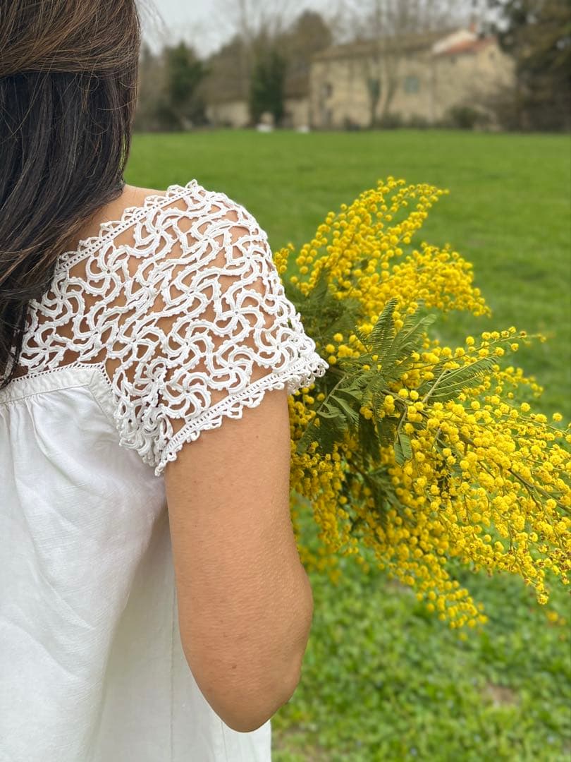 ◇フランスアンティーク｜手編みレースのナイトドレス、リネン