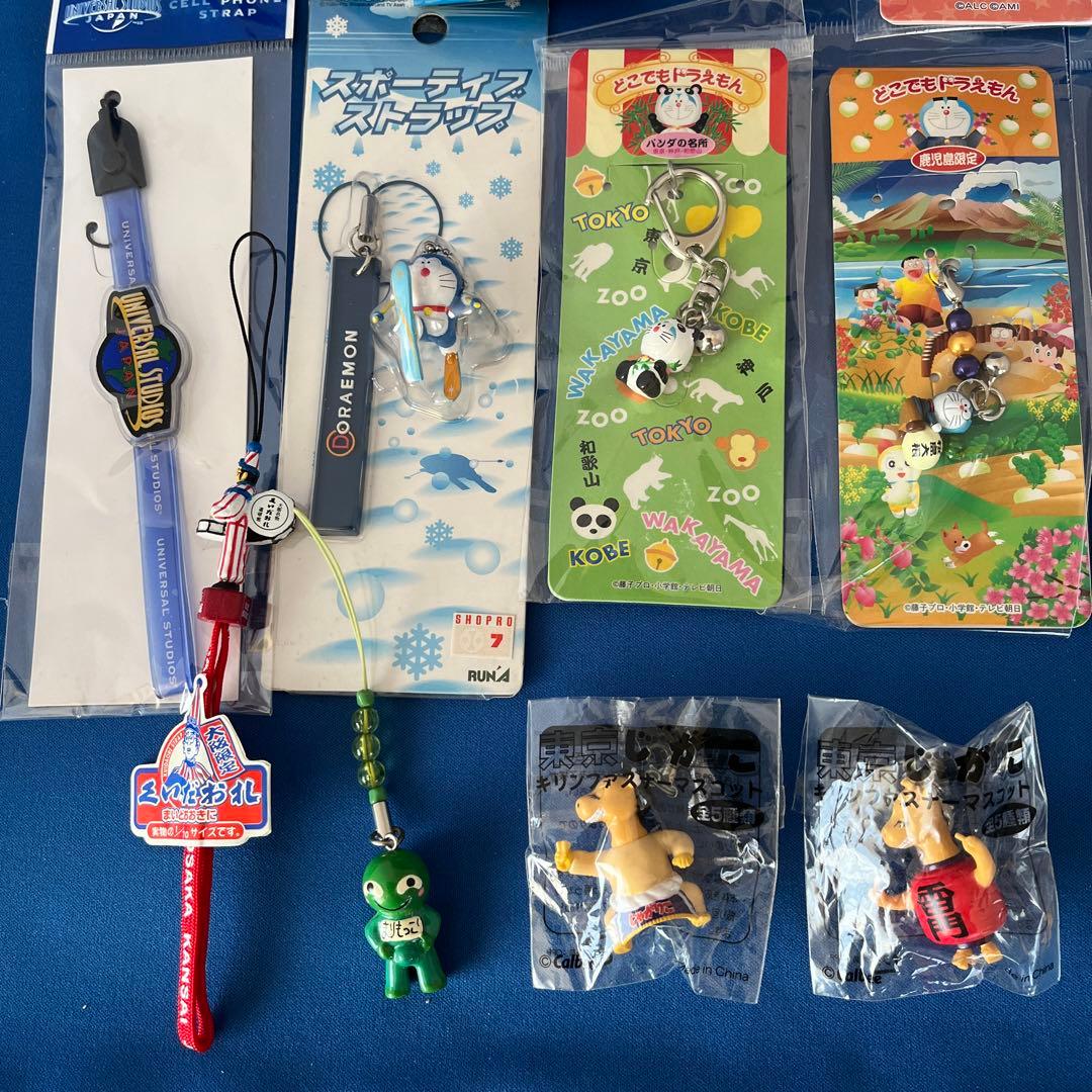 ご当地ストラップ根付け、ドラえもん、鬼太郎、ひこにゃんセット1