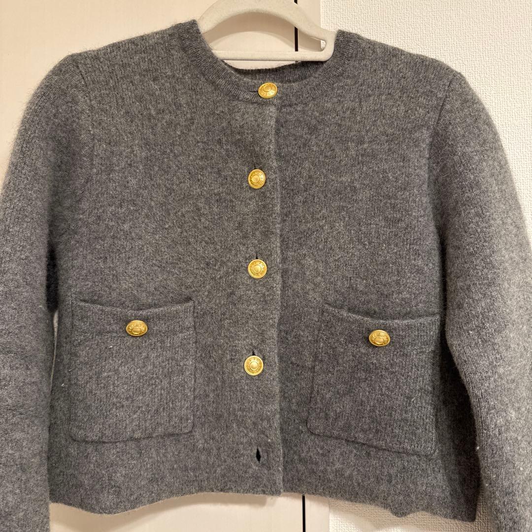 anuans ラクーンブレンドノーカラーニットジャケット グレー - メルカリ