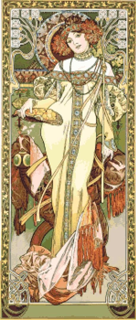 ミュシャ 「四季－秋」(1900)クロスステッチ刺繍図案 - メルカリ