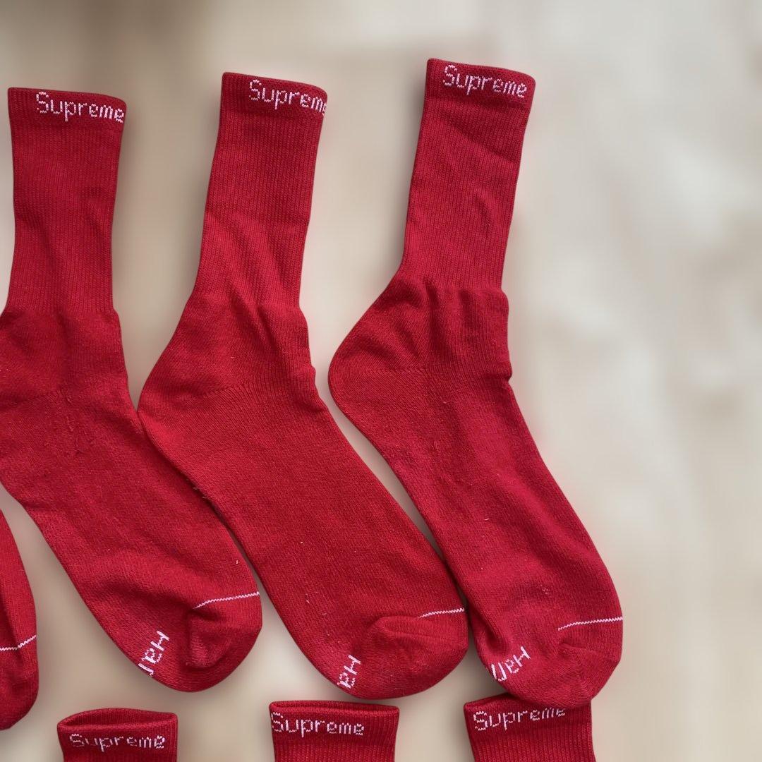 Supreme 赤レッド4足セットHanes クルーソックスcrew socks - メルカリ