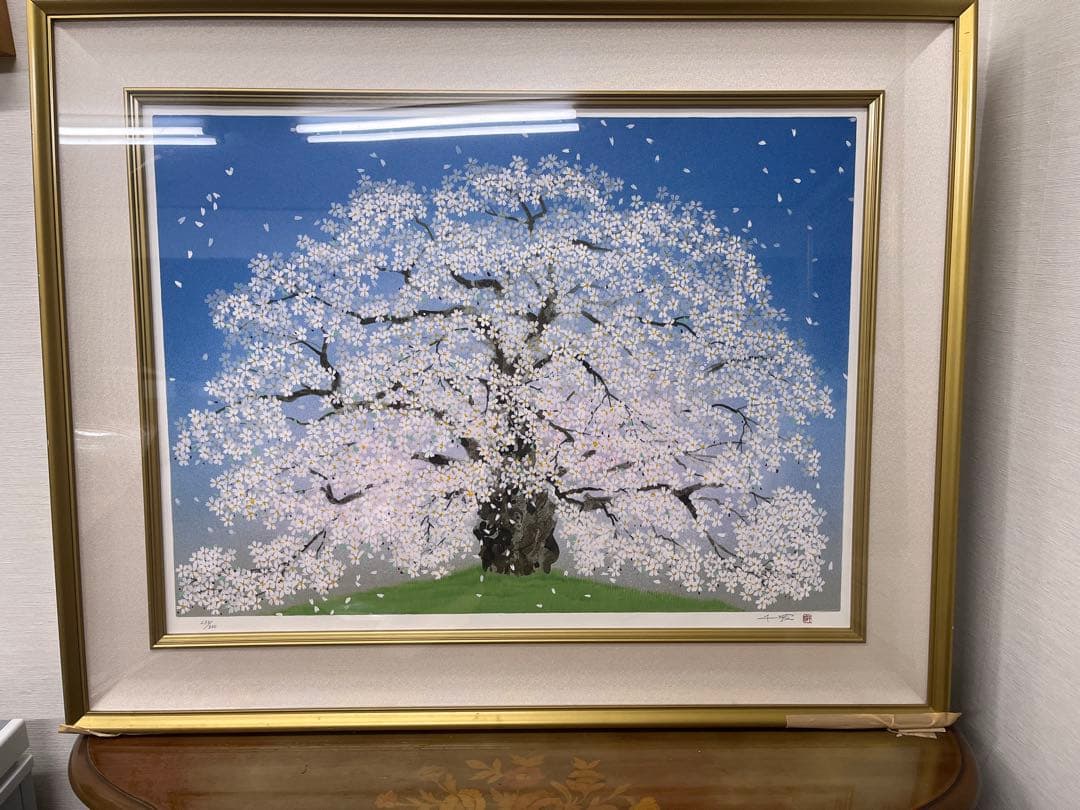 中島千波『醍醐寺三宝院枝垂櫻吹雪』シルクスクリーン 中島千波 醍醐桜