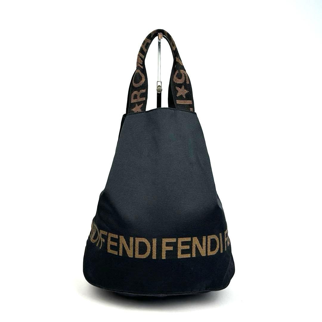 美品】フェンディ ロゴライン ハンドバッグ FF ナイロンキャンバス