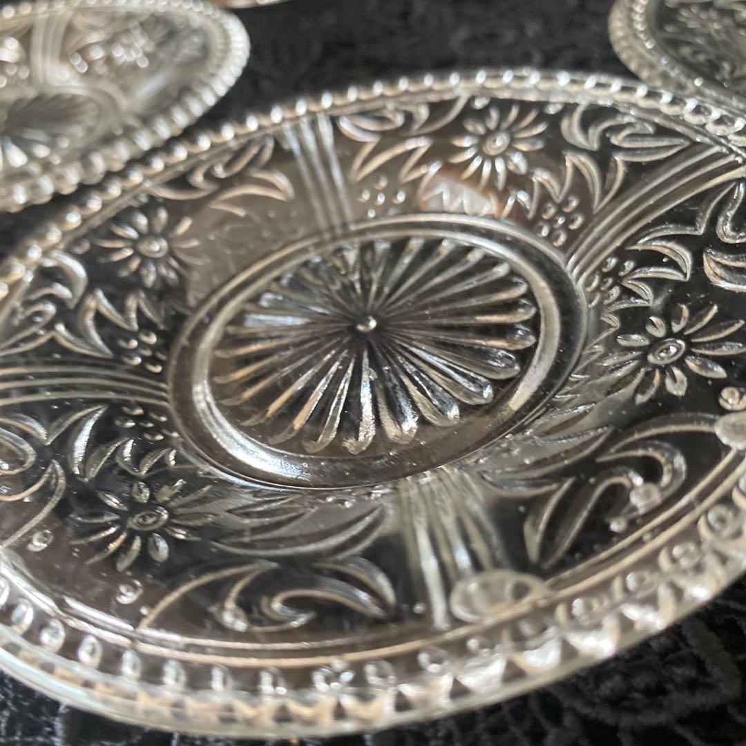 大正戦前 プレスガラス 皿 豆皿 プレート 菓子皿 骨董和ガラス古ガラス