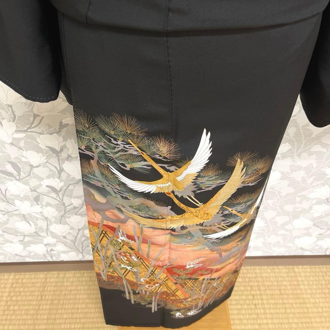正絹 江戸褄 作家物 飛鶴に松 黒留袖 ファッション レディース 着物