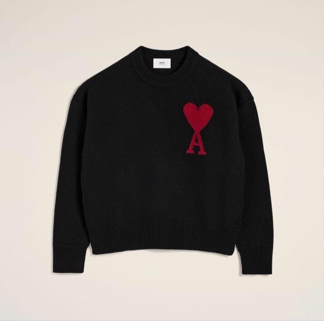 (正規品) Ami Paris アミパリス　ビックロゴセーター　Mサイズ AMI PARIS (アミパリス) 胸ロゴ クルーネック セーター Ami de Coeur