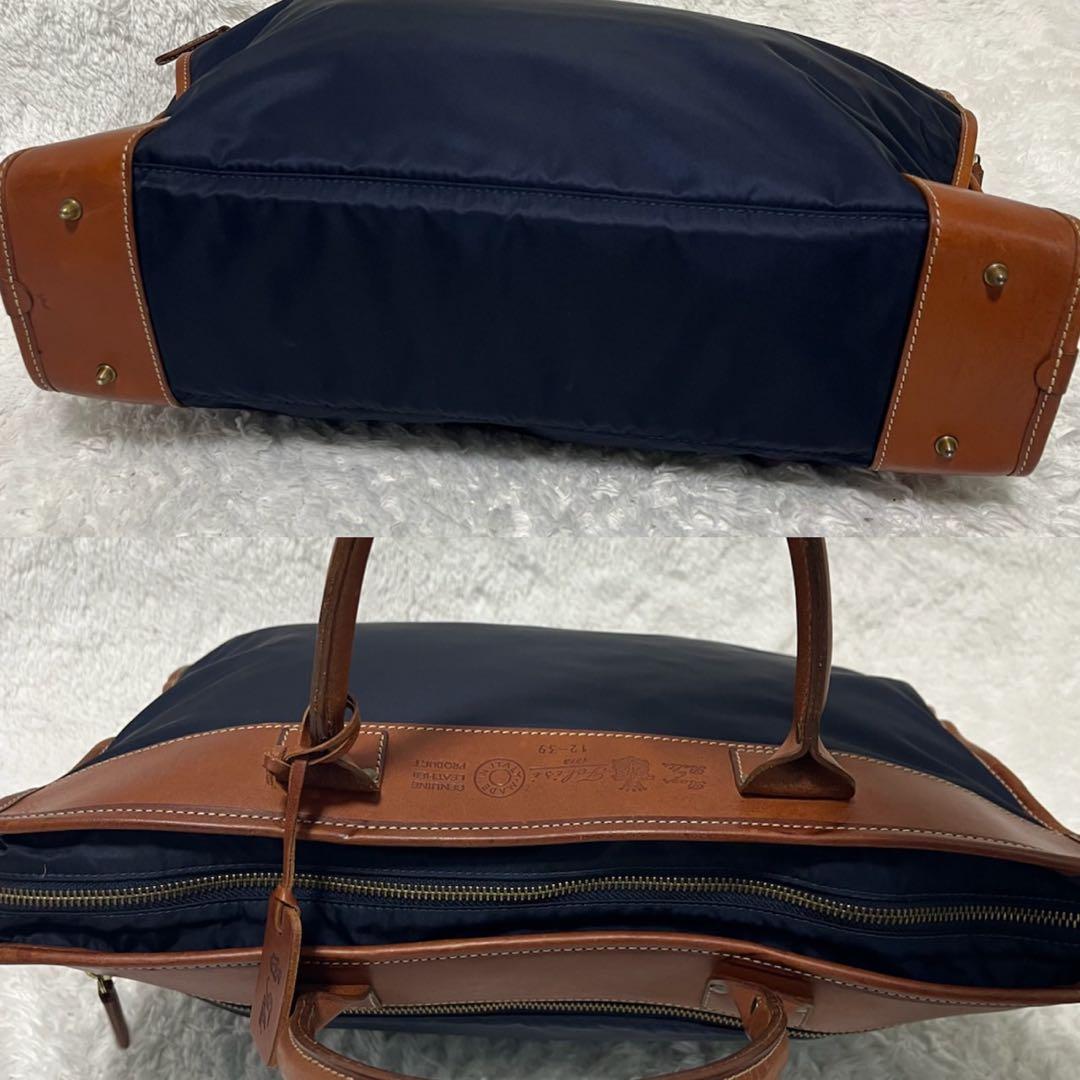 ✨美品✨ フェリージ ブリーフケース ナイロン レザー 紺茶 B4可
