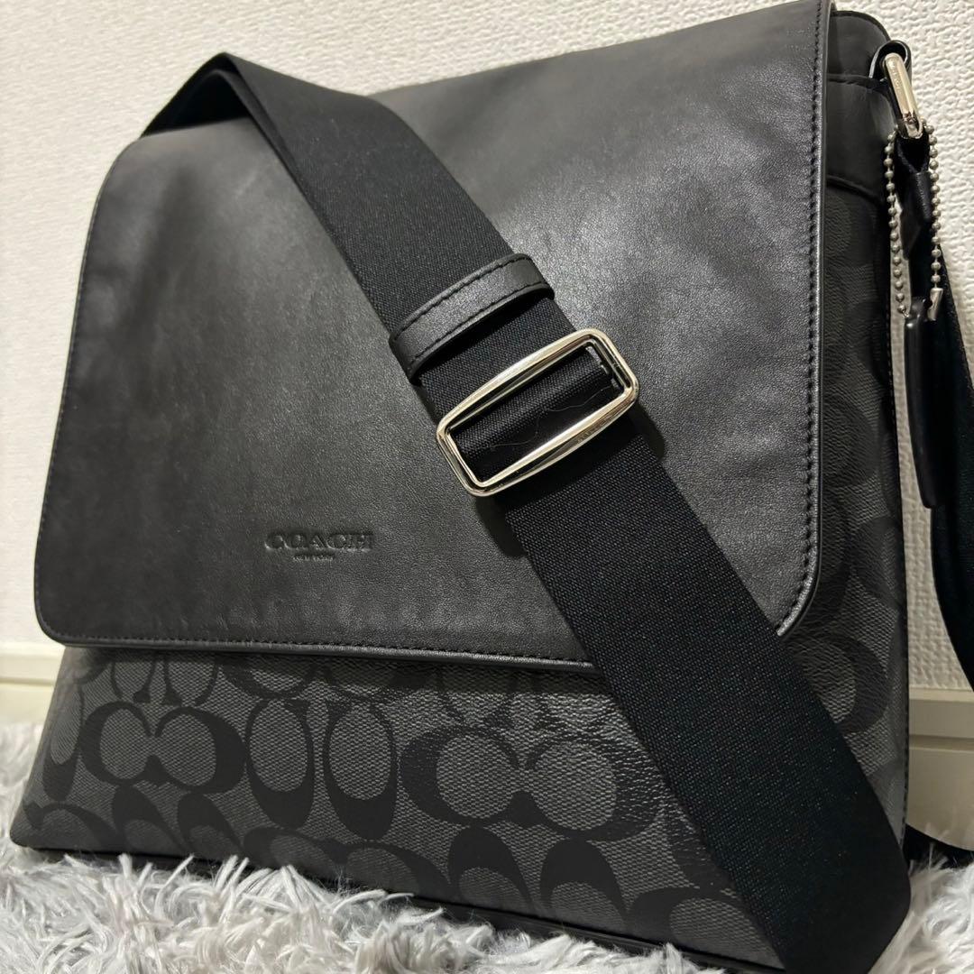 極美品✨】COACH チャールズメッセンジャーバッグブラックレザー