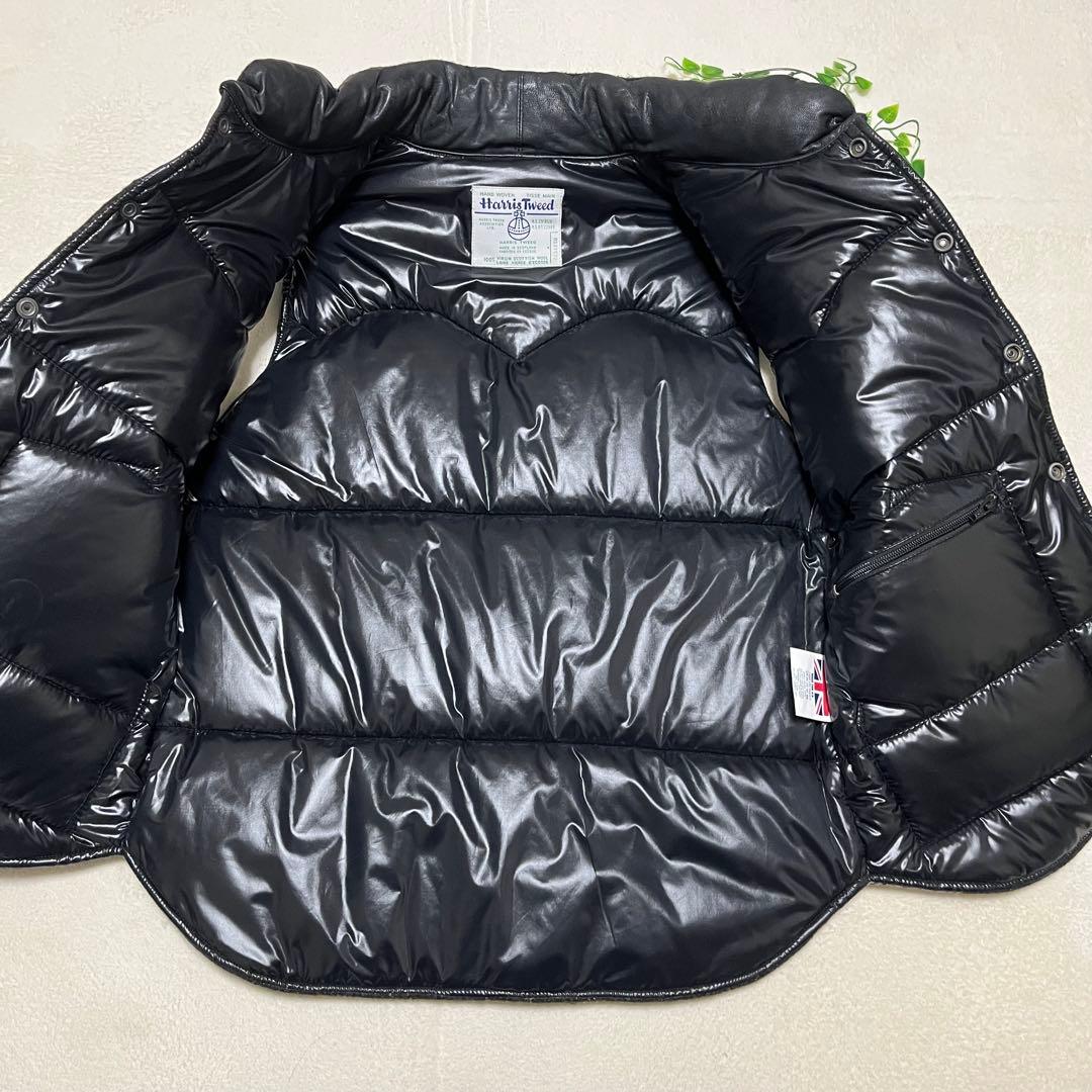 90s 英国製 ビンテージ ハリスツイード レザーヨーク切り替えダウンベスト