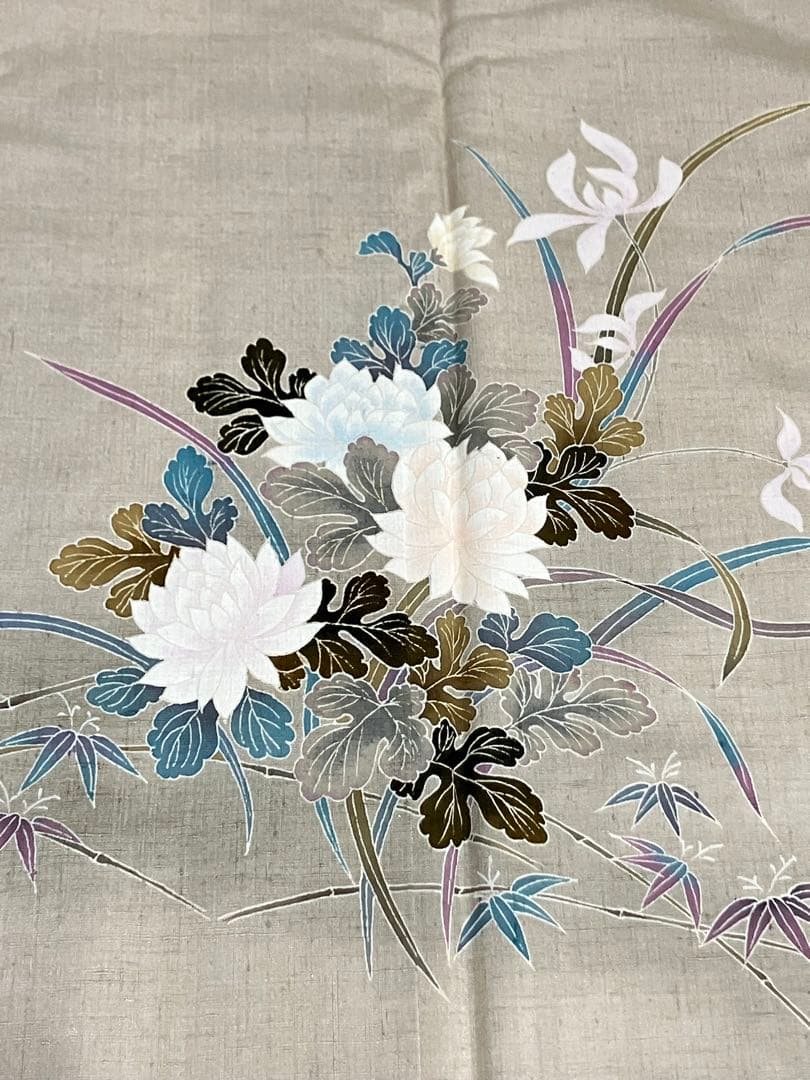 結城紬 手描き訪問着 奥順特製 はたおり娘 花文 証紙 美品 イ6665