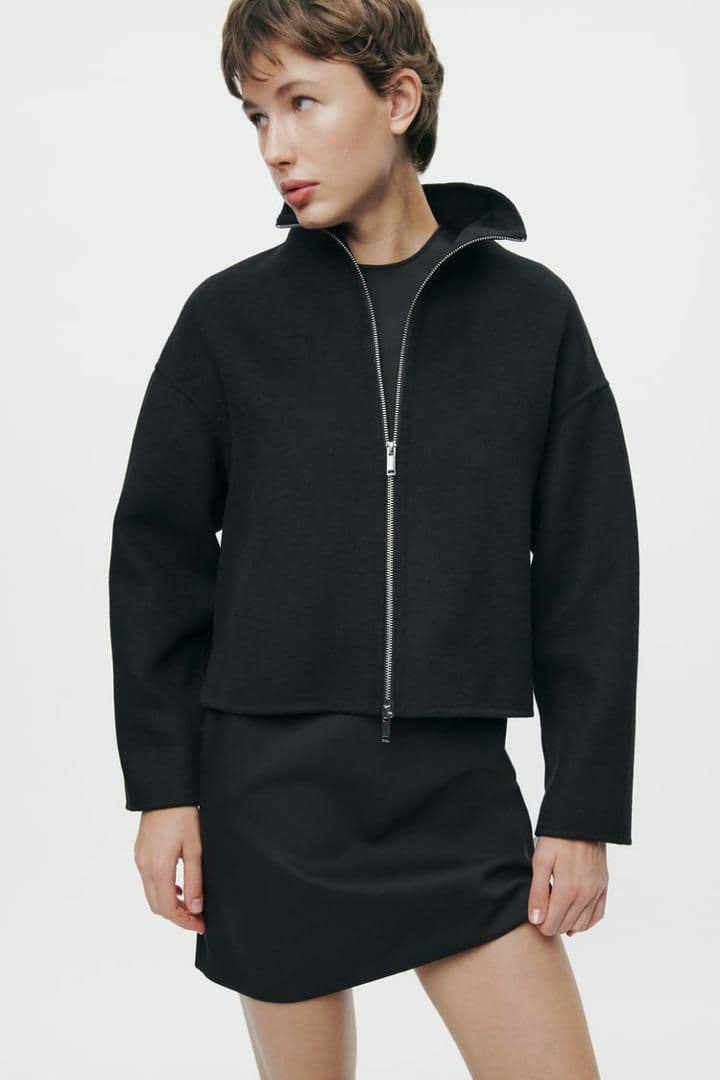 ZARA ダブルフェイスウールブレンドジャケット ブラック黒 リバー