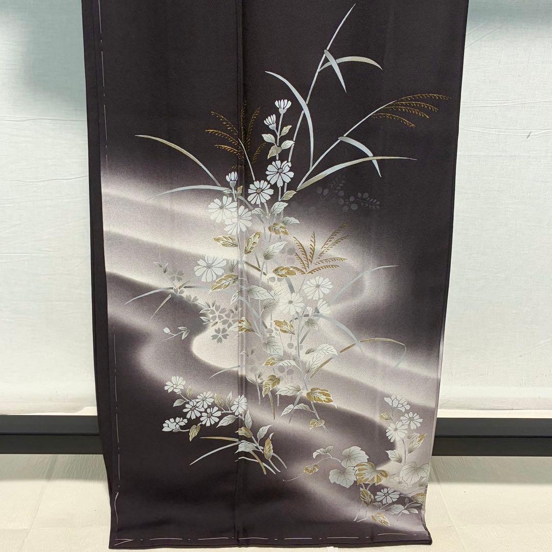 D317 訪問着 花 蔦 流水 金彩 正絹 着物 袷 しつけ糸付き未使用極美品
