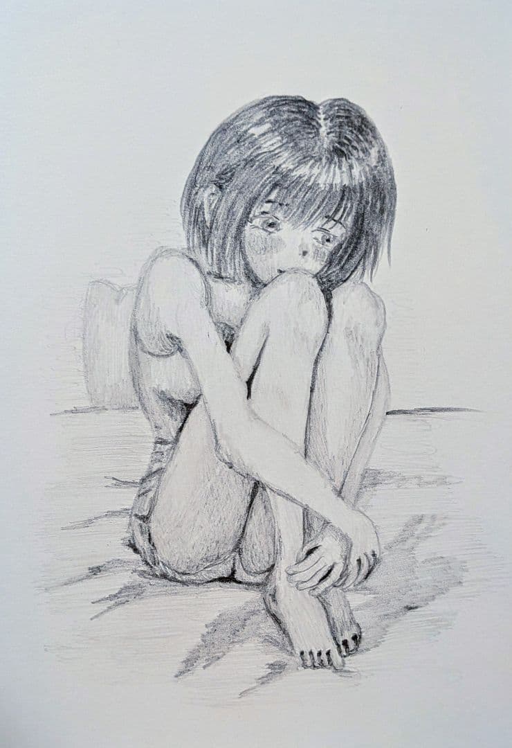 オリジナル。女の子イラスト(4)鉛筆画。アナログ。手描きイラスト