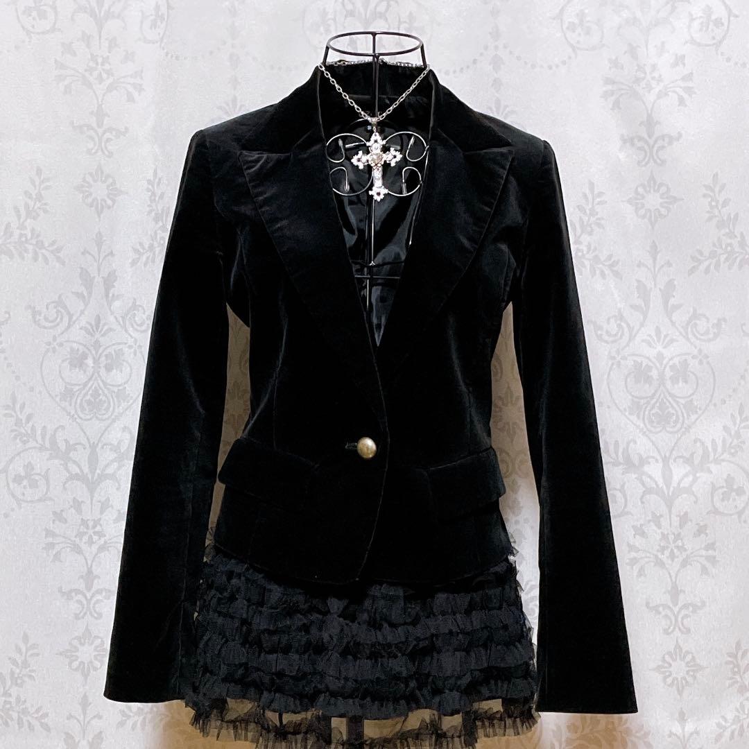 ベロア テーラードジャケット 黒 ダークコア パンク nana 平成ギャル