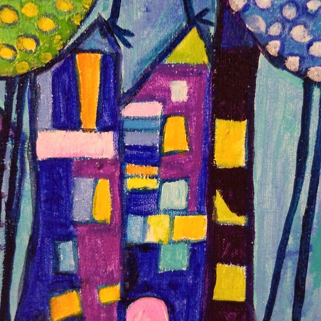 油絵 にゃんこ様専用 足の長い鳥が住む街