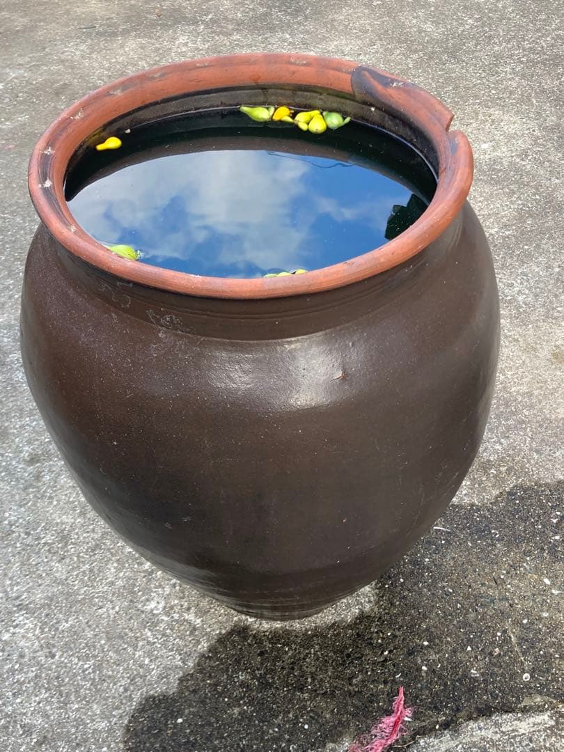 訳あり。存在感抜群！時代物 陶器の大型甕 古い壺 。茶褐色。和モダン