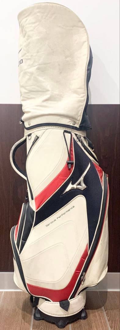 ミズノ キャディバッグ ゴルフバック レザー調 カバン トリコロール 白 赤 青 MIZUNO - ミズノ キャディバッグ ゴルフバック レザー調 カバン