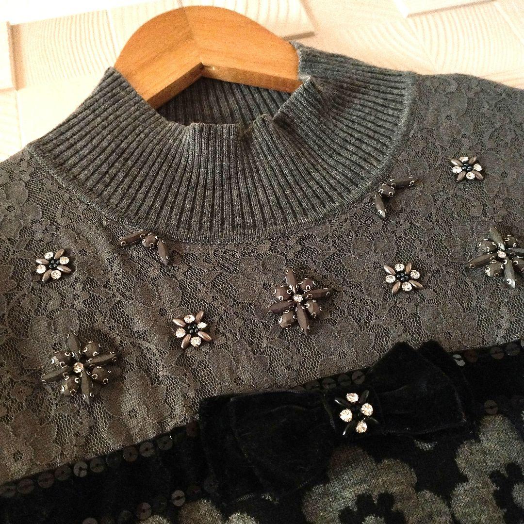 Super Beauty】スーパービューティ 花柄 ビジュー ニットワンピース