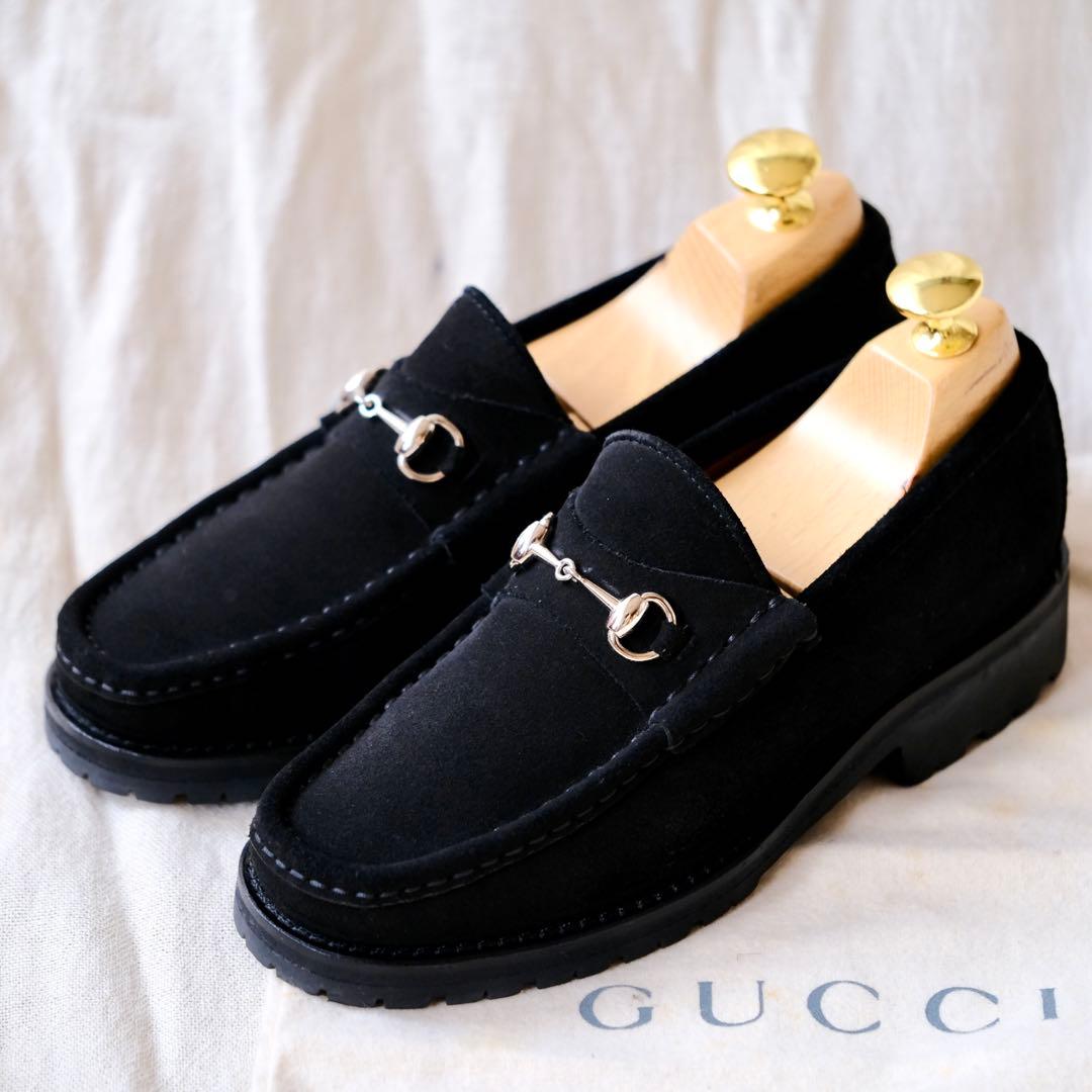 美品GUCCIグッチ ホースビットスエードローファー ブラック34.5C グッチ ホースビット 1953〕メンズ ローファー ・ブラック レザー