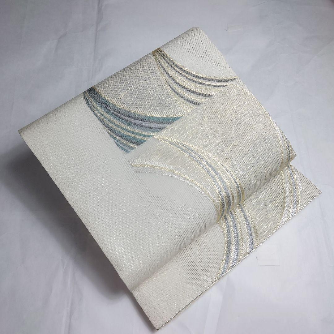 正絹 夏 袋帯 六通柄 絽 モダン図案 ホワイト 極上 逸品