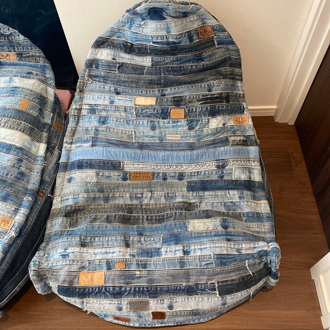 デニム生地 ビーズクッション 2つセット ソファー パッチワーク - メルカリ