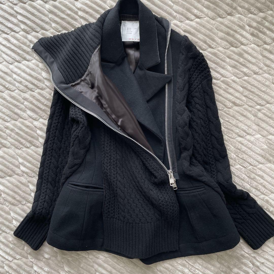 sacai ぺプラム ウールメルトン ニットドッキング ライダースジャケット sacai ドッキングライダースニットジャケット MAー1｜Yahoo!フリマ（旧