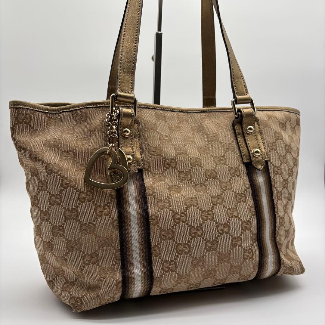 グッチ トートバッグ 肩掛け GGキャンバス シェリーライン ロゴ金具 GUCCI（グッチ） トートバッグ シェリーライン キャンバス ブラック黒