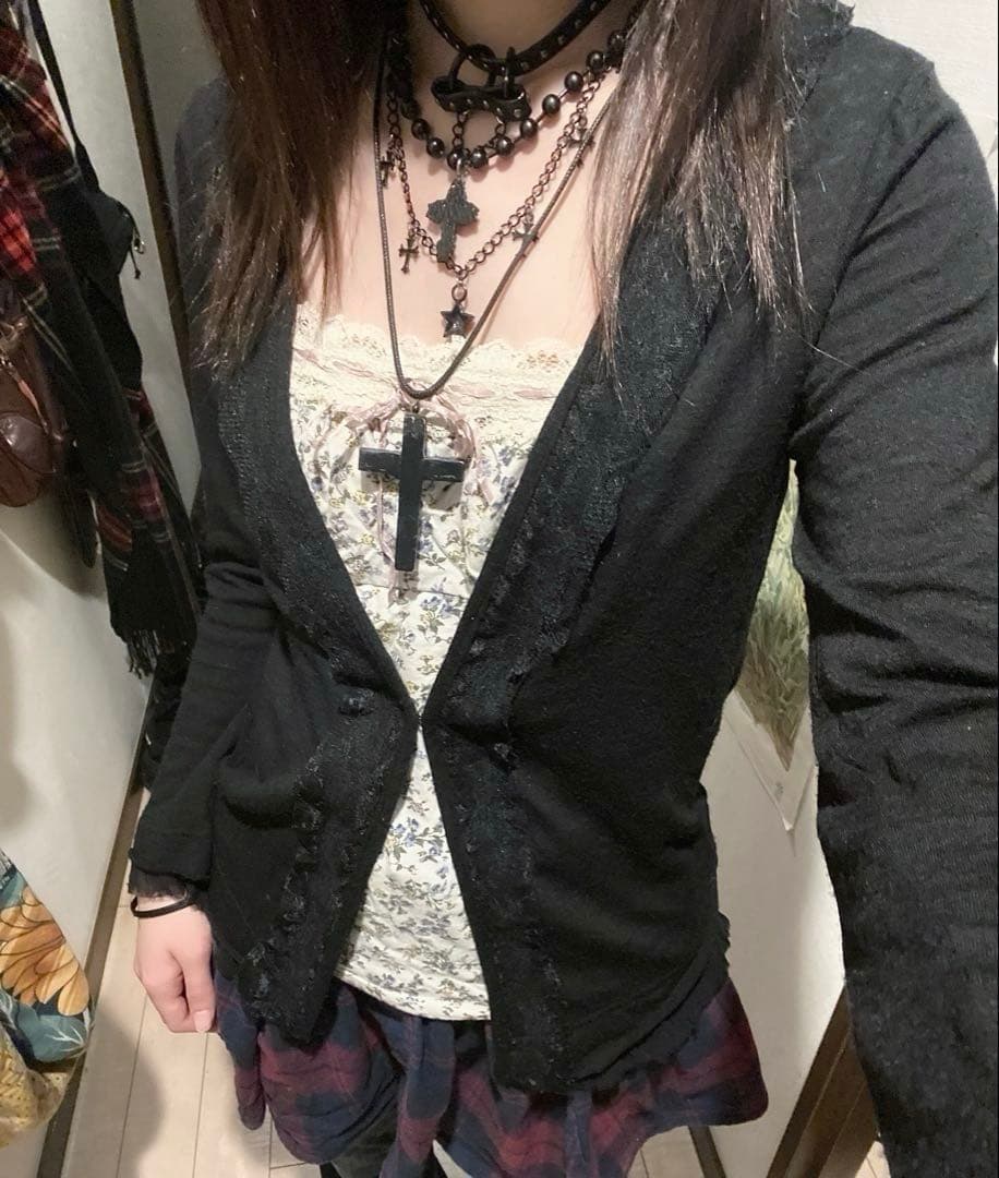 カーディガン ブラック ダークコア フリル レース フェアリーグランジ