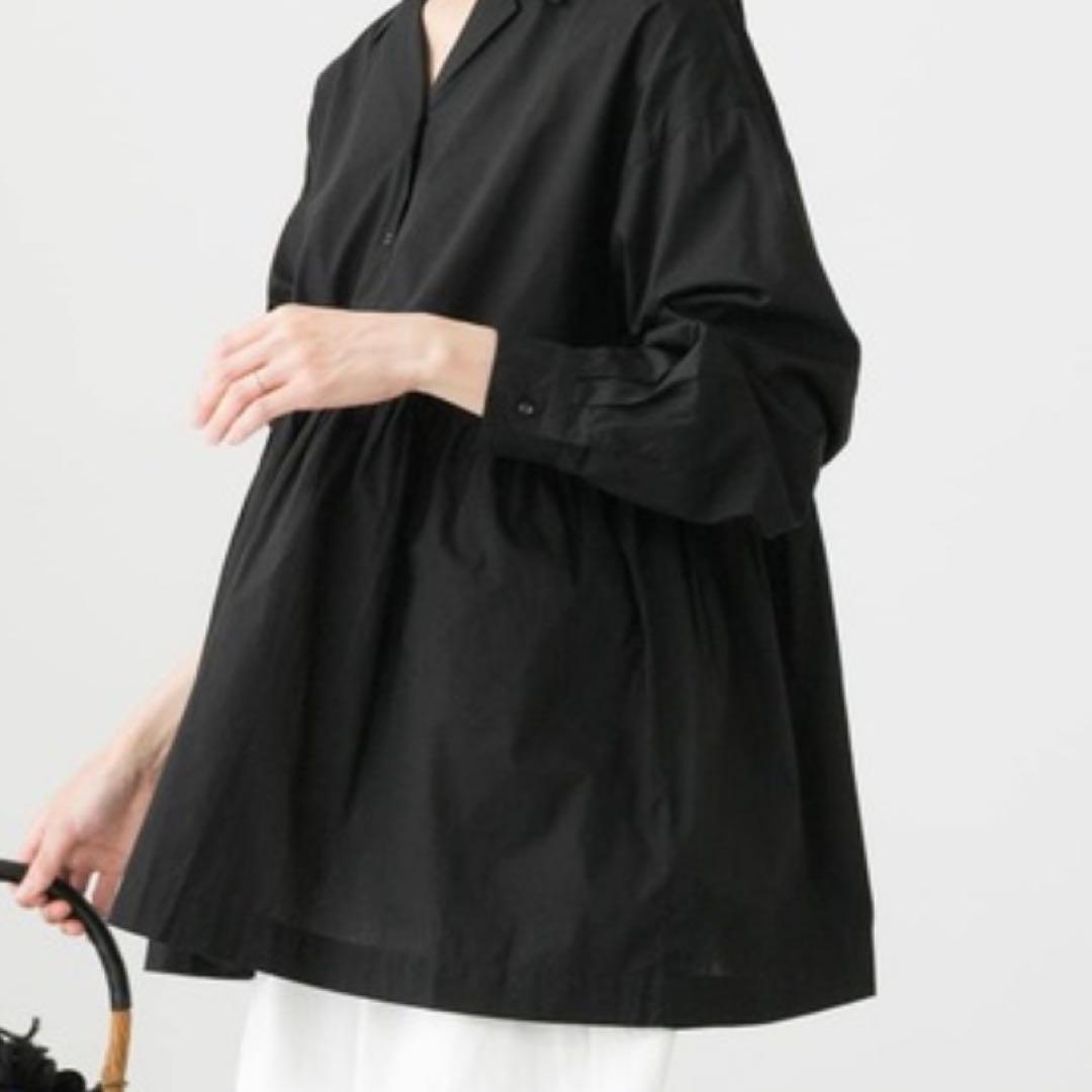 かぐれ オープンカラーギャザーシャツ ブラック コットン フリー 開襟