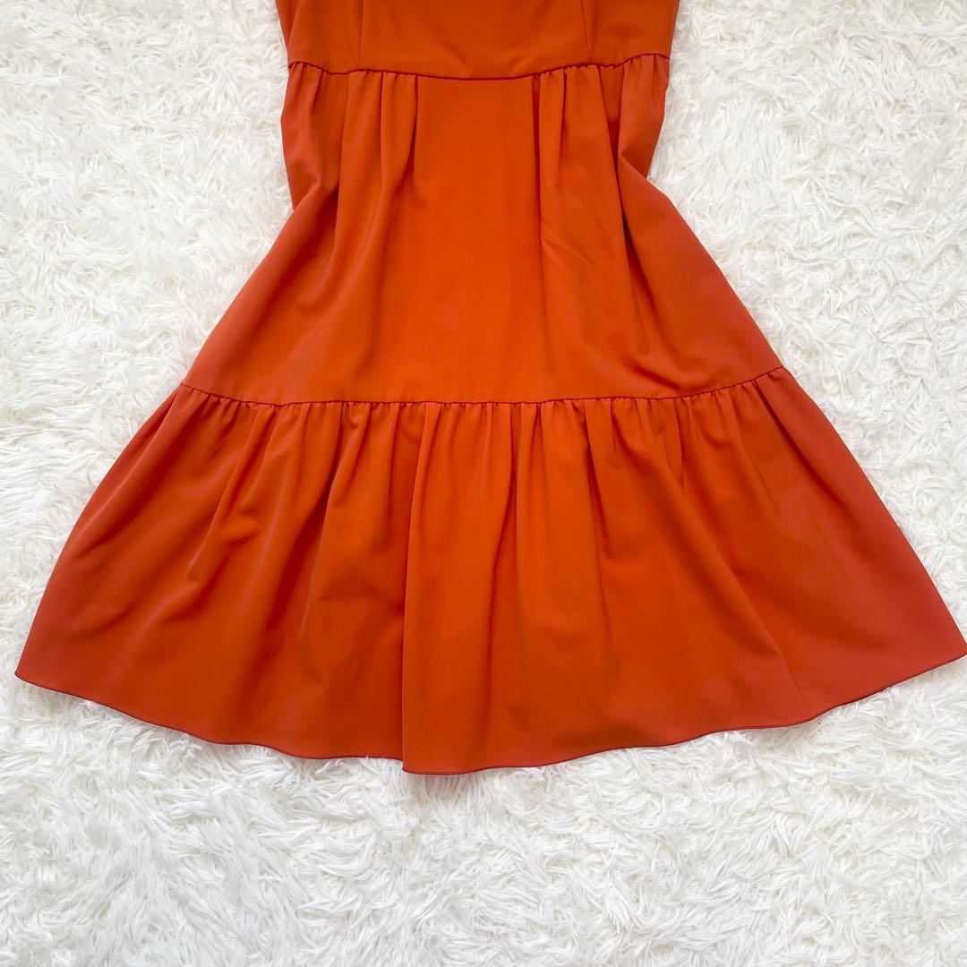 美品✨️フォクシー ひざ丈ワンピース フレア ティアード オレンジ 38