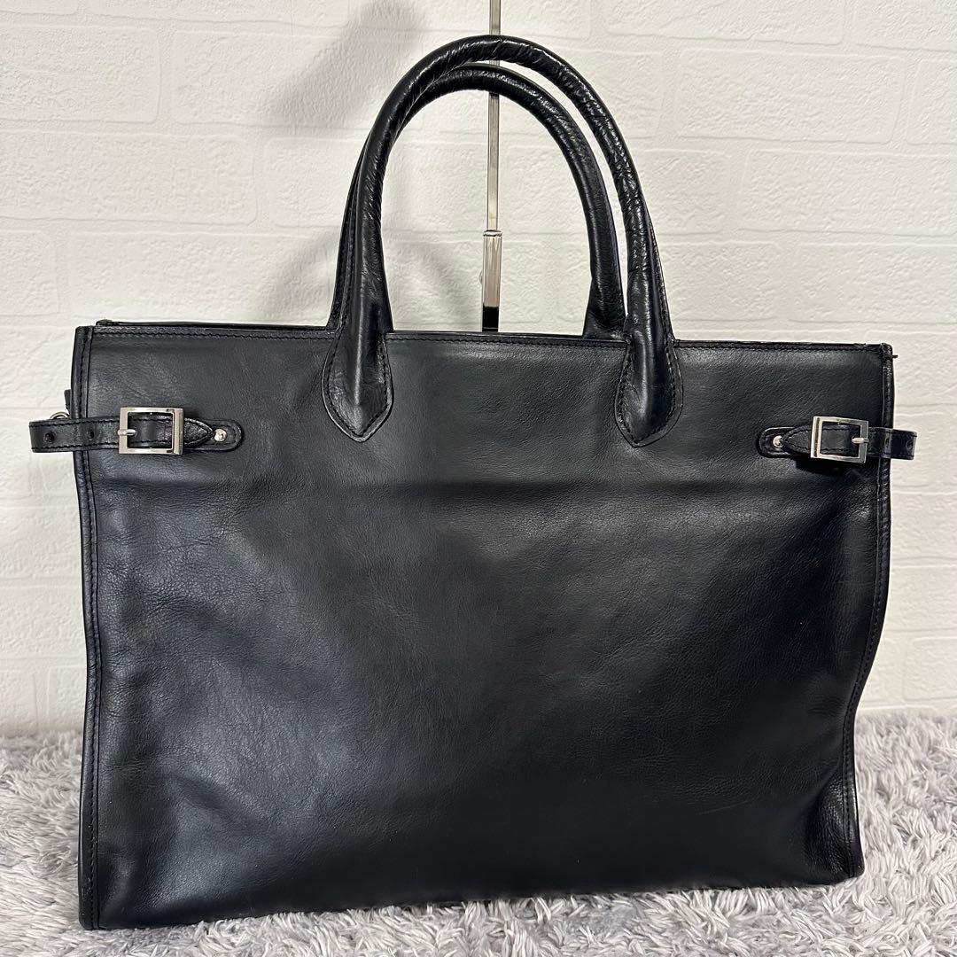 美品 ビジネスバッグ レザー ブラック 黒 ブリーフケース - メルカリ