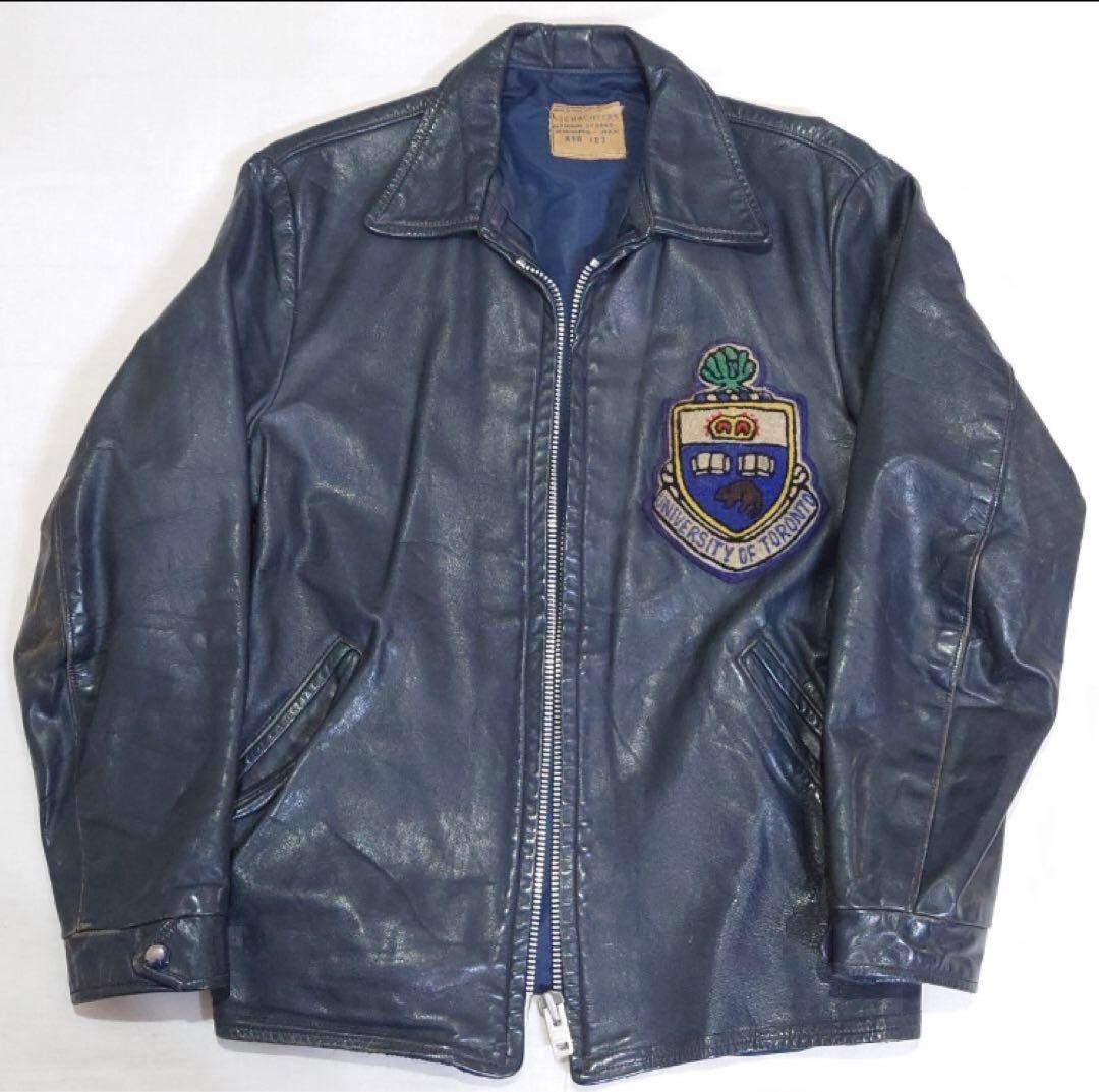 70s 80s オールレザー スタジャン ネイビー - メルカリ