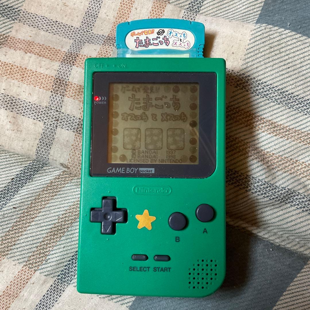 ゲームボーイ　Pocket 色／みどり。カートリッジ／たまごっち。【作動品】。 ゲームで発見!!たまごっち｜ゲームボーイ用レトロソフト｜電池交換