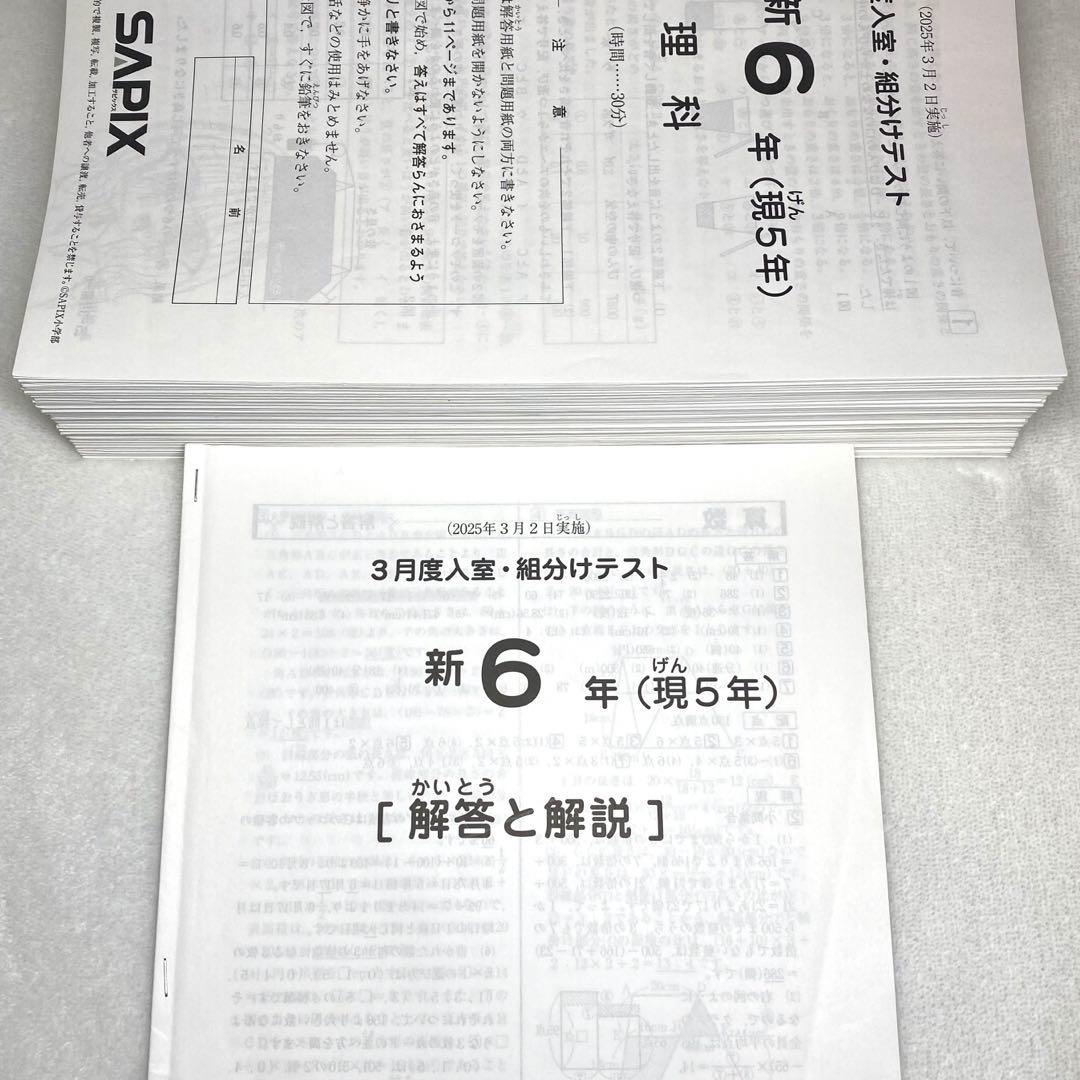 サピックス 6年 フルセット 3月 入室 組分け テスト 年間テスト 5年