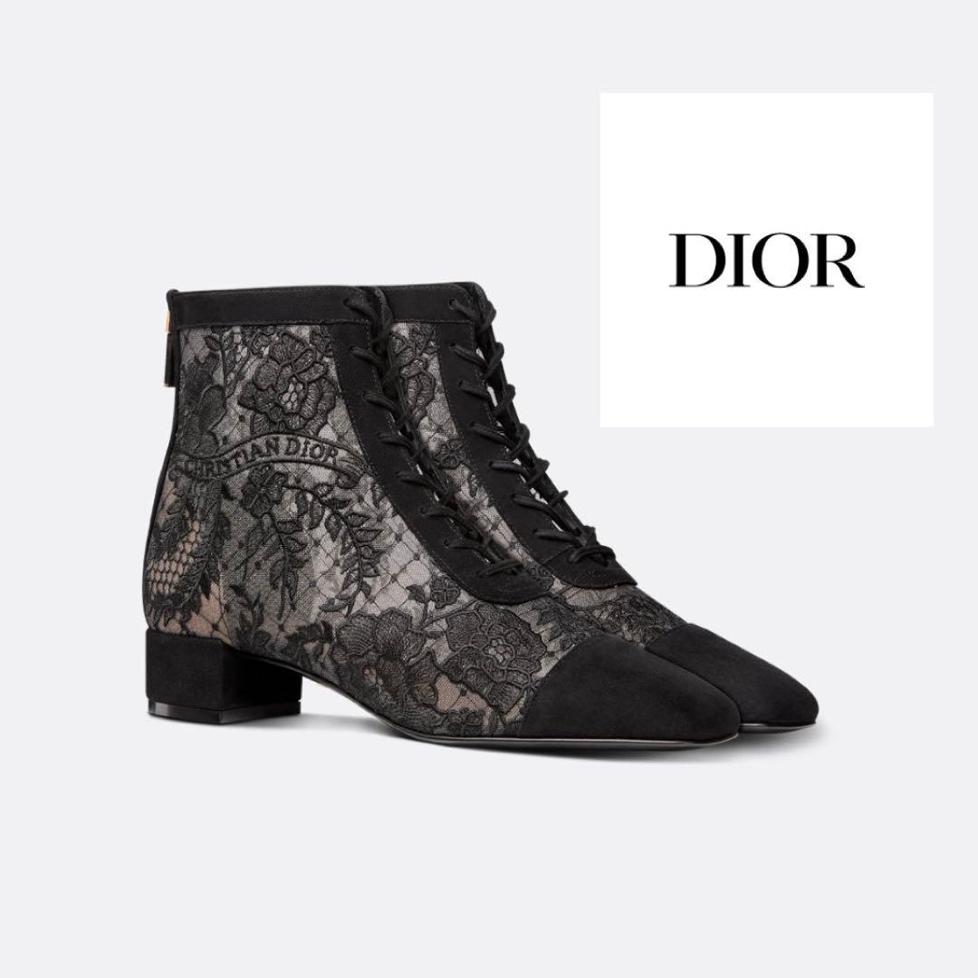 美品✨DIOR Naughtily-D 37 ヒール ショートブーツ　刺繍 繊細なレース刺繍の透明感♪】DIOR☆Naughtily-D ブーツ (Dior