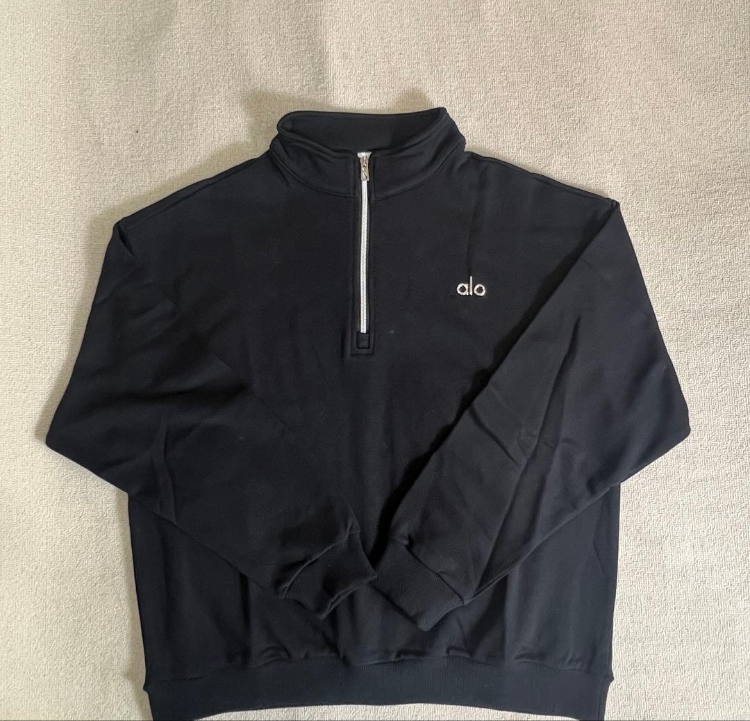 alo ジップスエット（裏起毛なし）ブラック セットアップ♪】Alo Yoga ハーフジップスウェット＆パンツ (ALO Yoga