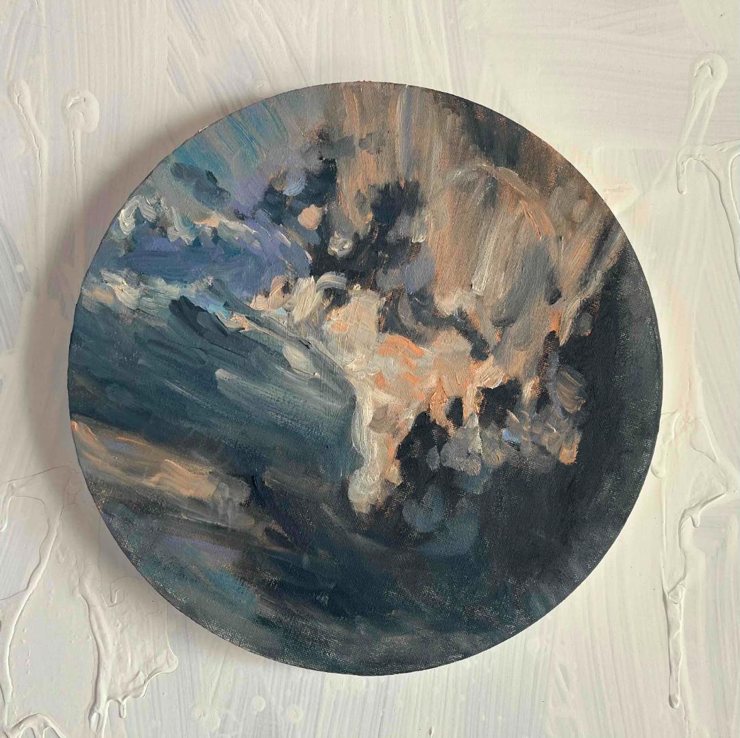 絵画「Khaos」家の上空　油彩・原画・直径30㎝　丸形・アートパネル it-67a74e370bc5b-1200.jpg