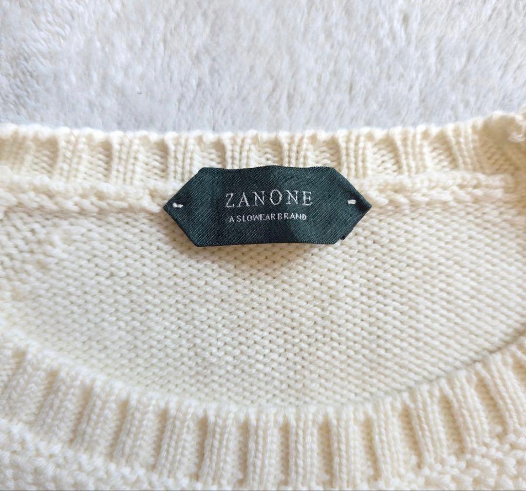美品 ZANONE ラグランスリーブ アイボリー セーター 50 クルーネック