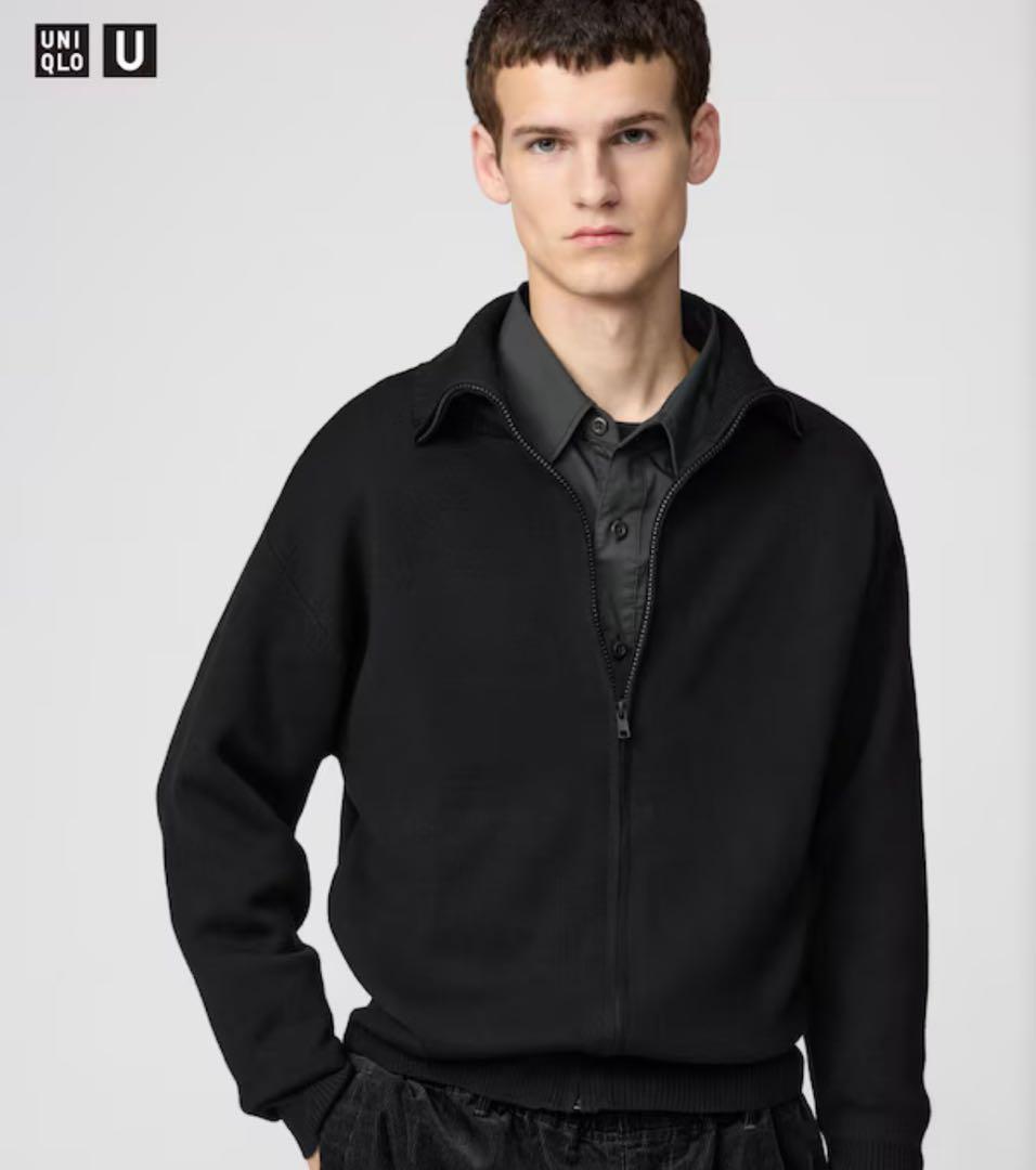 UNIQLO ダブルフェイスフルジップジャケット L ブラック480967 - メルカリ