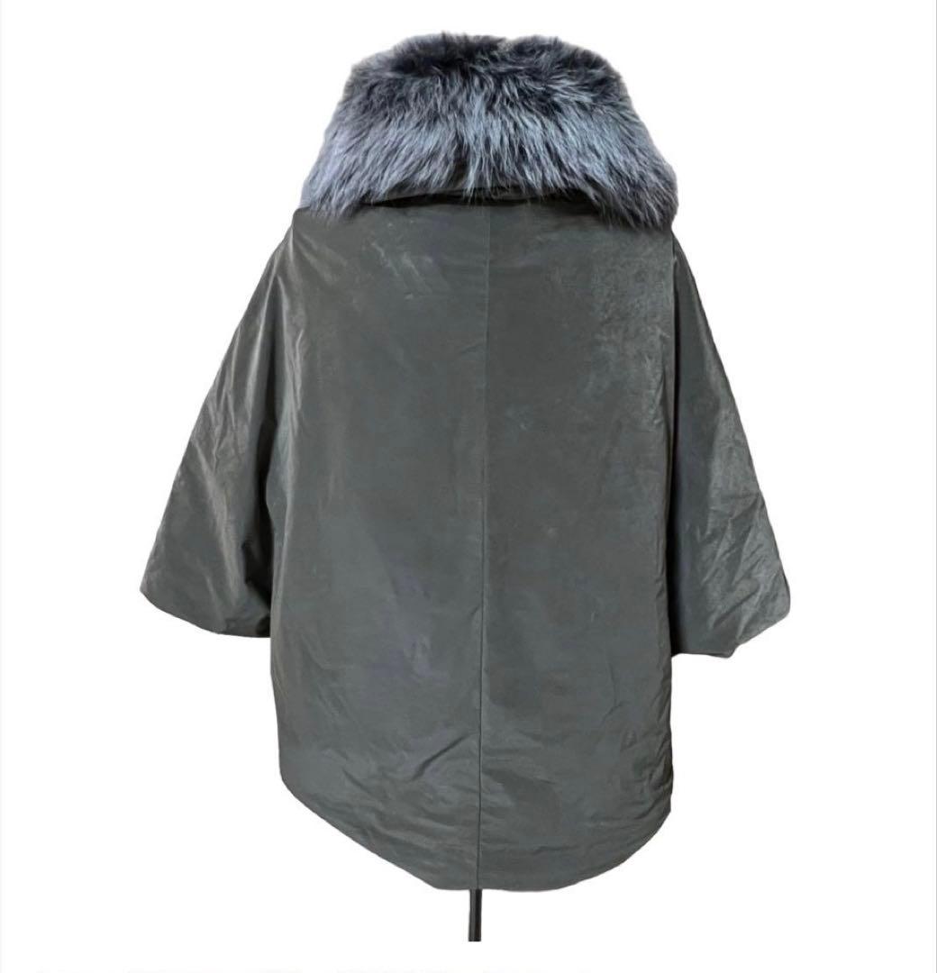 TATRAS グレー ポンチョ リアルファー付き