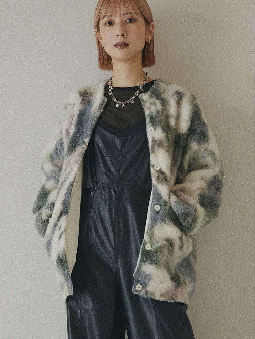 トップス AMERI TEXTURE ART FLOWER KNIT CARDIGAN UND TEXTURE ART FLOWER KNIT CARDIGAN