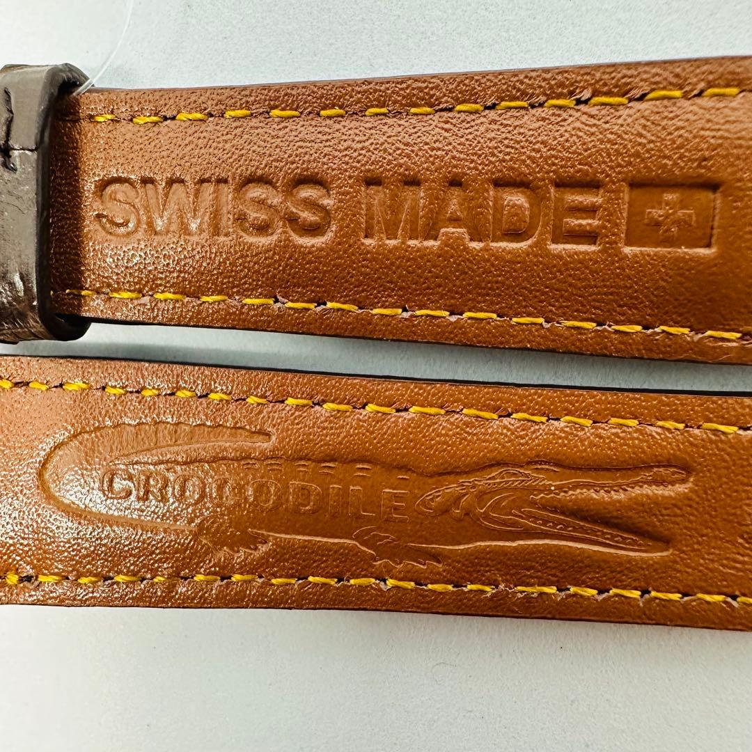 2092#19mm-16mmダークブラウン☆本物クロコダイルベルト☆スイス製