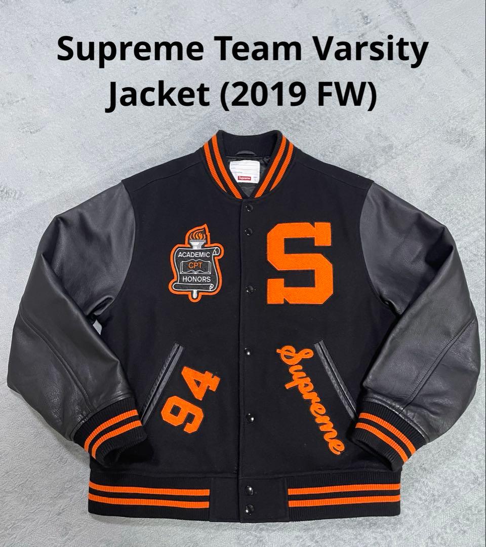 Supreme Team Varsity Jacket (2019 FW) 美品 Supreme Team Varsity Jacket Black FW19 Leather Sleeve 2019 Black
